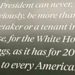 Inspirational quote about the White House belonging to every American, displayed on a dark green background.